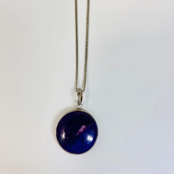 Sterling Silver Chain with Lapis Pendant - Picture 2 of 4